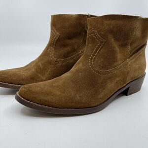 MADEWELL 1937 FOOTWEAR "BARNWOOD" TAN  SUEDE COWGIRL/COWBOY ANKLE BOOTIES Sz 7.5